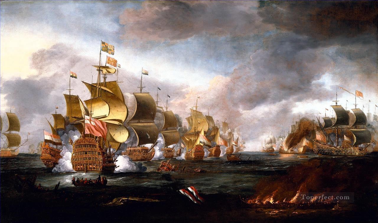 ローストフトの戦い 1665 年 6 月 3 日 イギリス艦隊とオランダ艦隊の交戦 アドリアン・ファン・ディースト著油絵